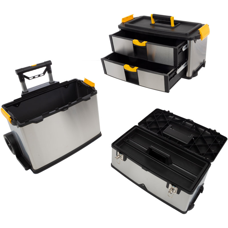 Stalwart 3 Part Metal Tool Box on Wheels Silver Reviews Wayfair